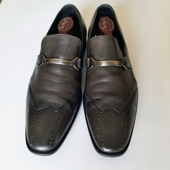 HUGO BOSS- Men’s Leather Loafer Slip-on Dress Shoe Pewter/Gray US 7.5 UK 6.5 - Picture 3 of 16